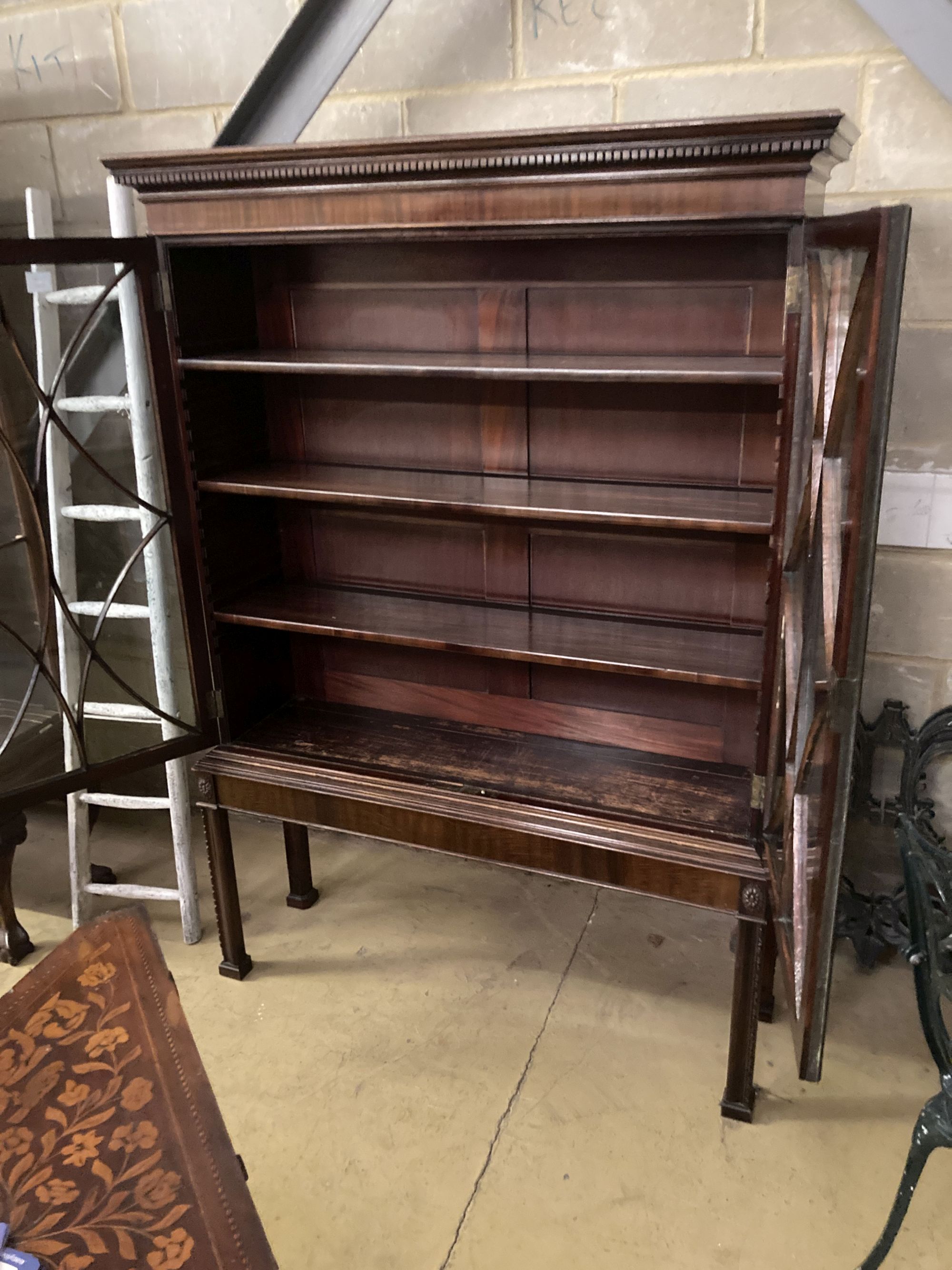 An early 20th century Chippendale revival glazed mahogany bookcase, width 120cm, depth 35cm, height 169cm